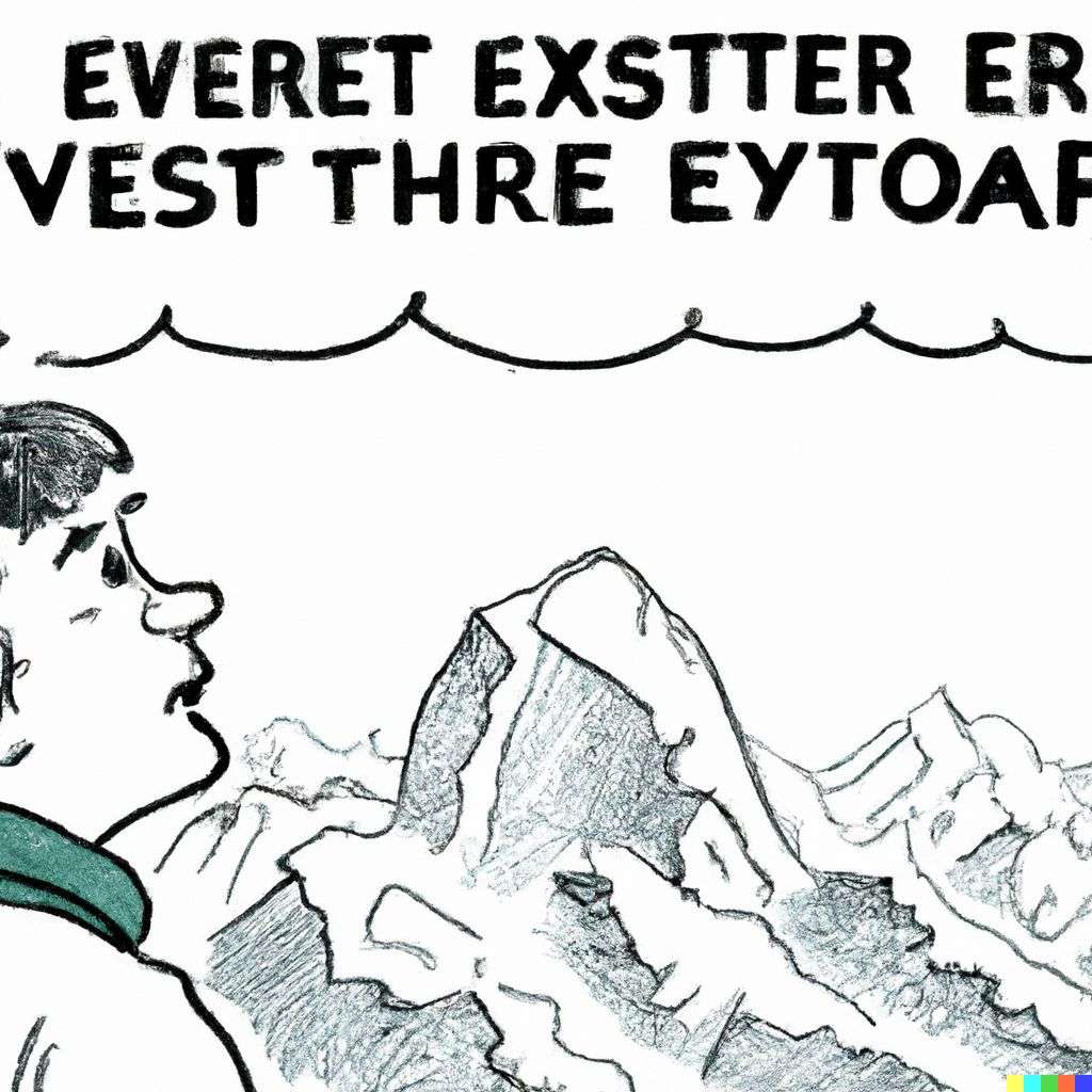 someone gazing at Mount Everest, classic comic strip